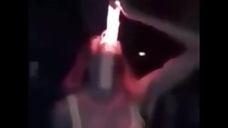 Slut deepthroating glowing dildo